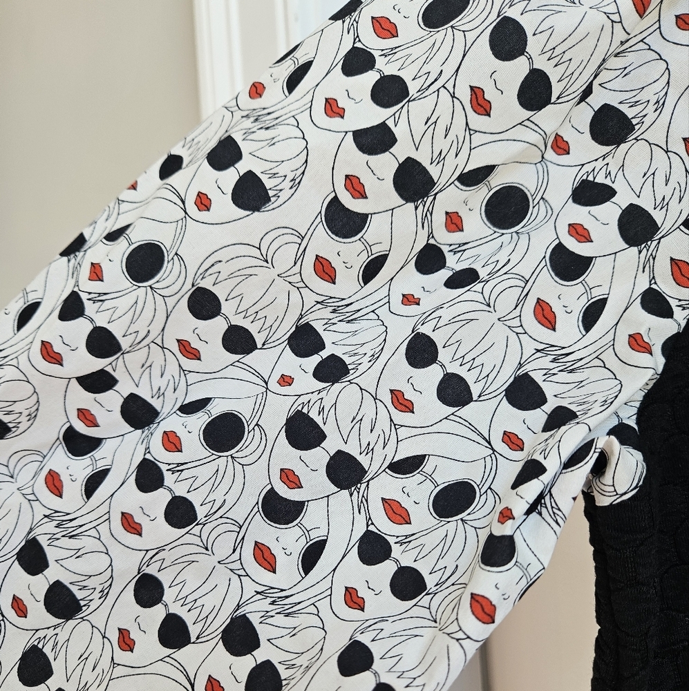 PORRIDGE By Anthropologie Textured Shirt Women's Size S Black with Faces